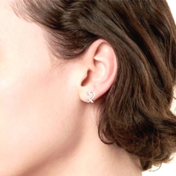 💖Tiffany & Co. Loving Heart Stud Paloma Picasso 925 Sterling Silver Earrings 💖 - Picture 12 of 15